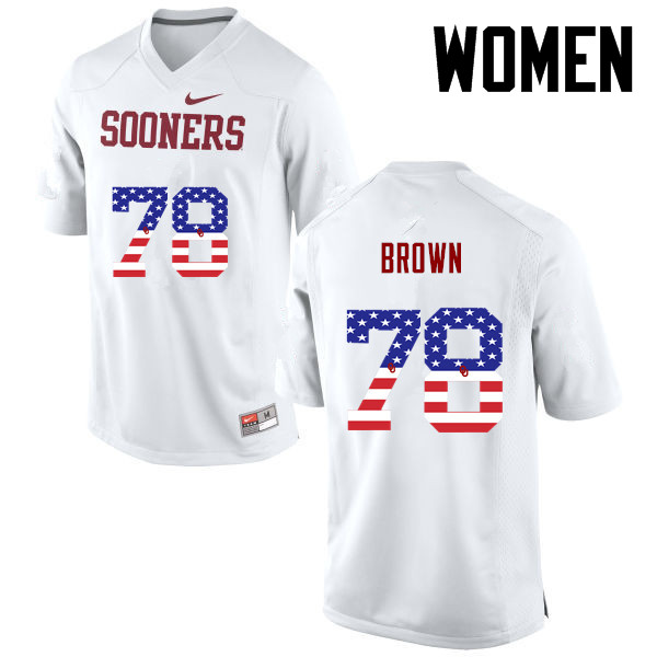 Women Oklahoma Sooners #78 Orlando Brown College Football USA Flag Fashion Jerseys-White